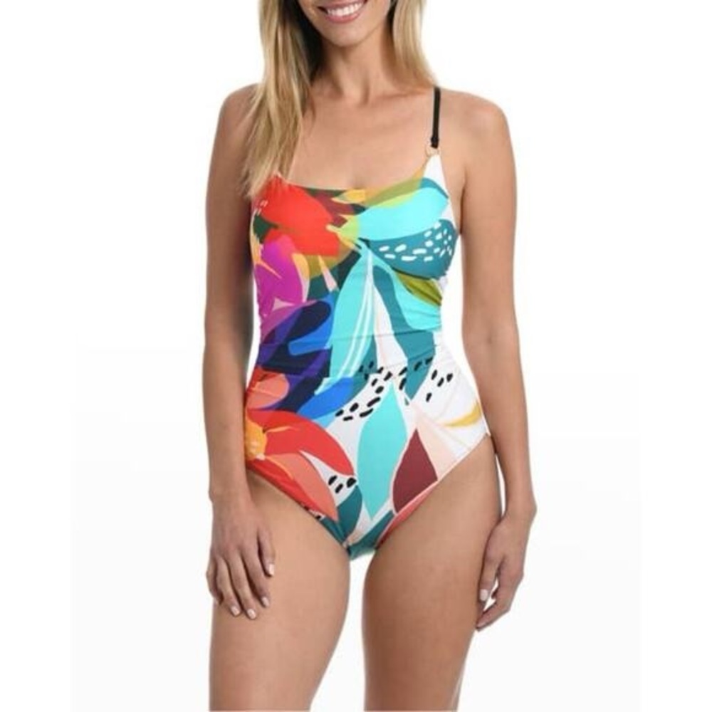 La Blanca Eclectic Shore Lingerie One-Piece Swimsuit Adjustable Straps 8 NWOT